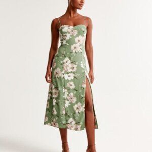 Abercrombie & Fitch Midi Green Floral Camille Dress Size Medium Tall